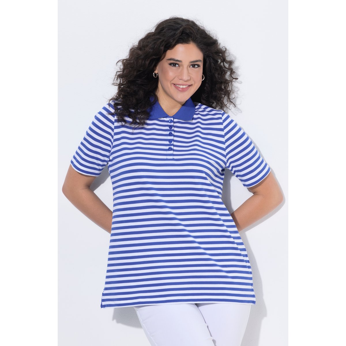 Polo rayé en coton Pima bleu azur, ULLA POPKEN