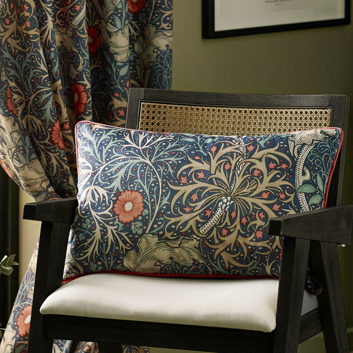 Seaweed Printed Velvet Cushion indigo, MORRIS & CO.