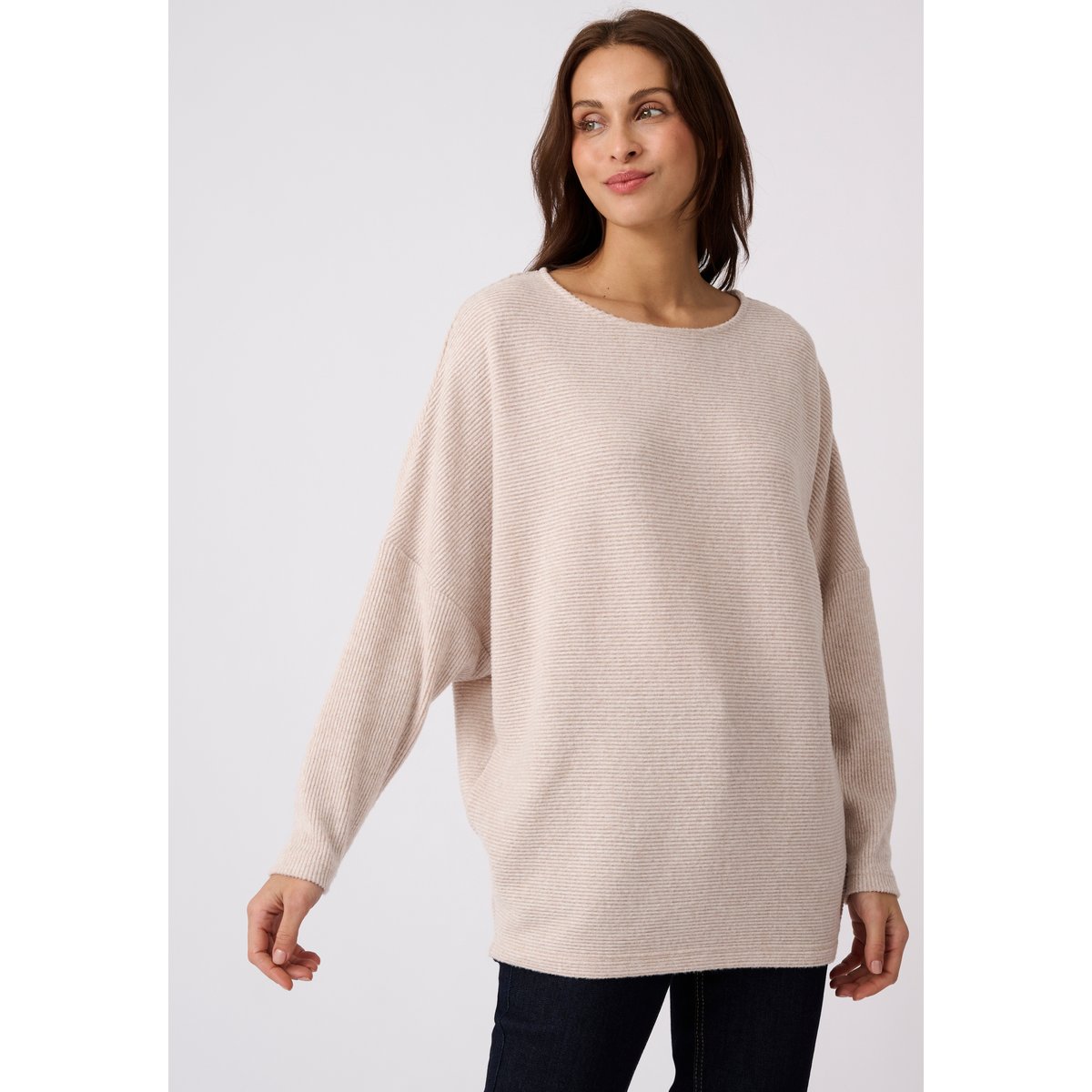 T-shirt maille chaude côtelée marron ecru chiné, DAMART