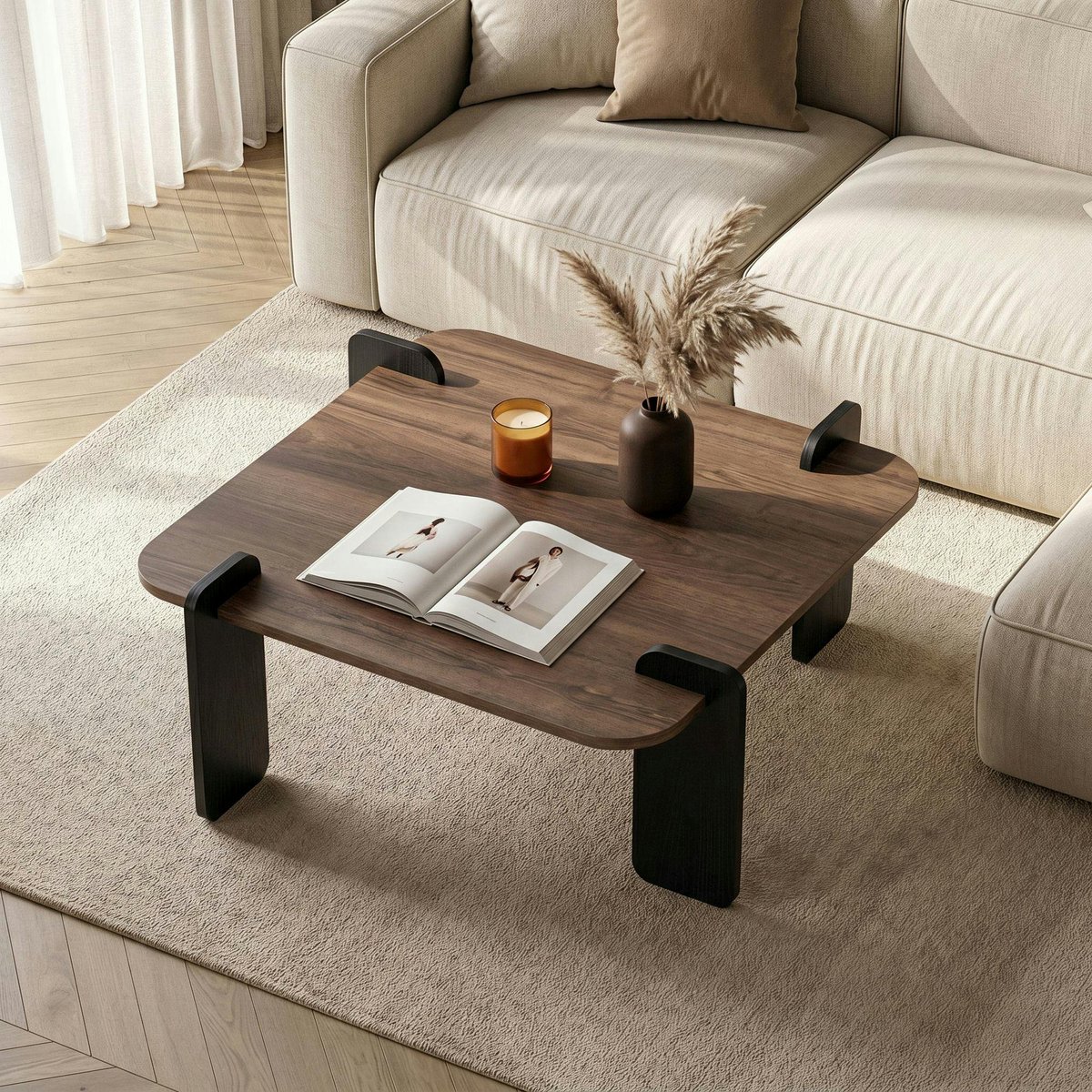 Table basse carrée en bois design MARFA noyer, PIER IMPORT