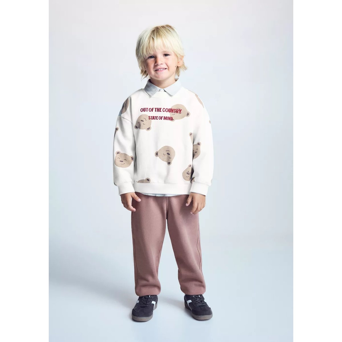 Sweat en coton à motif ours blanc cassé, MANGO BABY