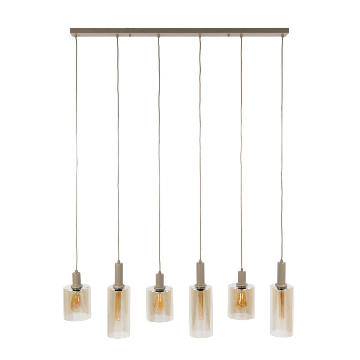 Suspension de table 6 lampes verre ambré métal beige RALF beige, PIER IMPORT