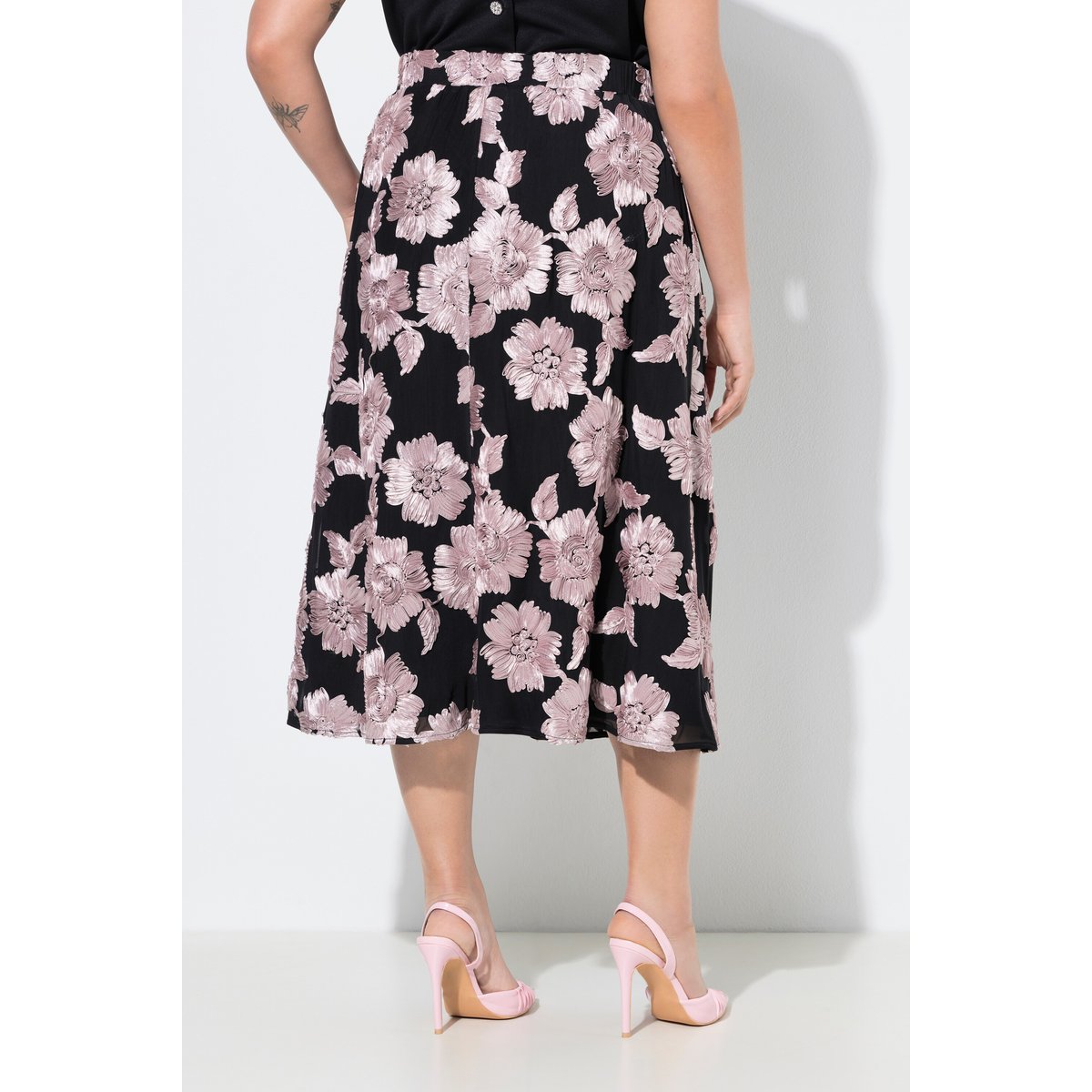 Jupe midi avec applications florales noir, ULLA POPKEN