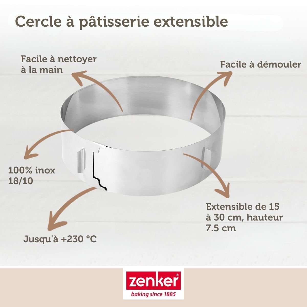 Lot de 2 cercles à pâtisserie 15/30 cm en inox SMART PASTRY inox, ZENKER