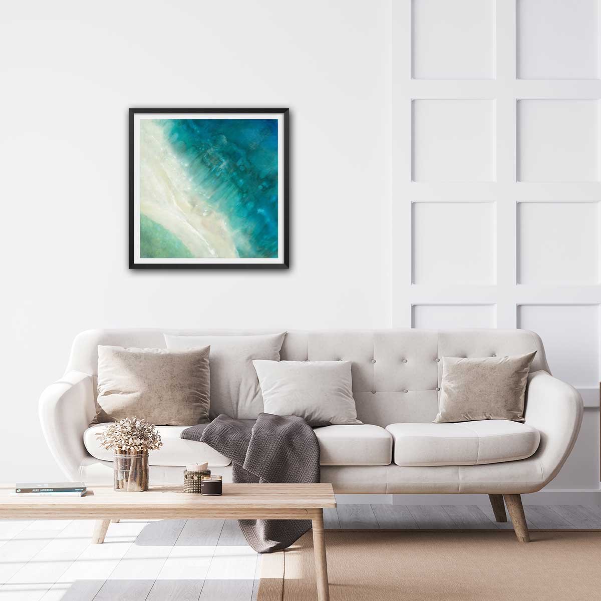 Affiche Plage bleue affiche + cadre en bois - noir, HEXOA