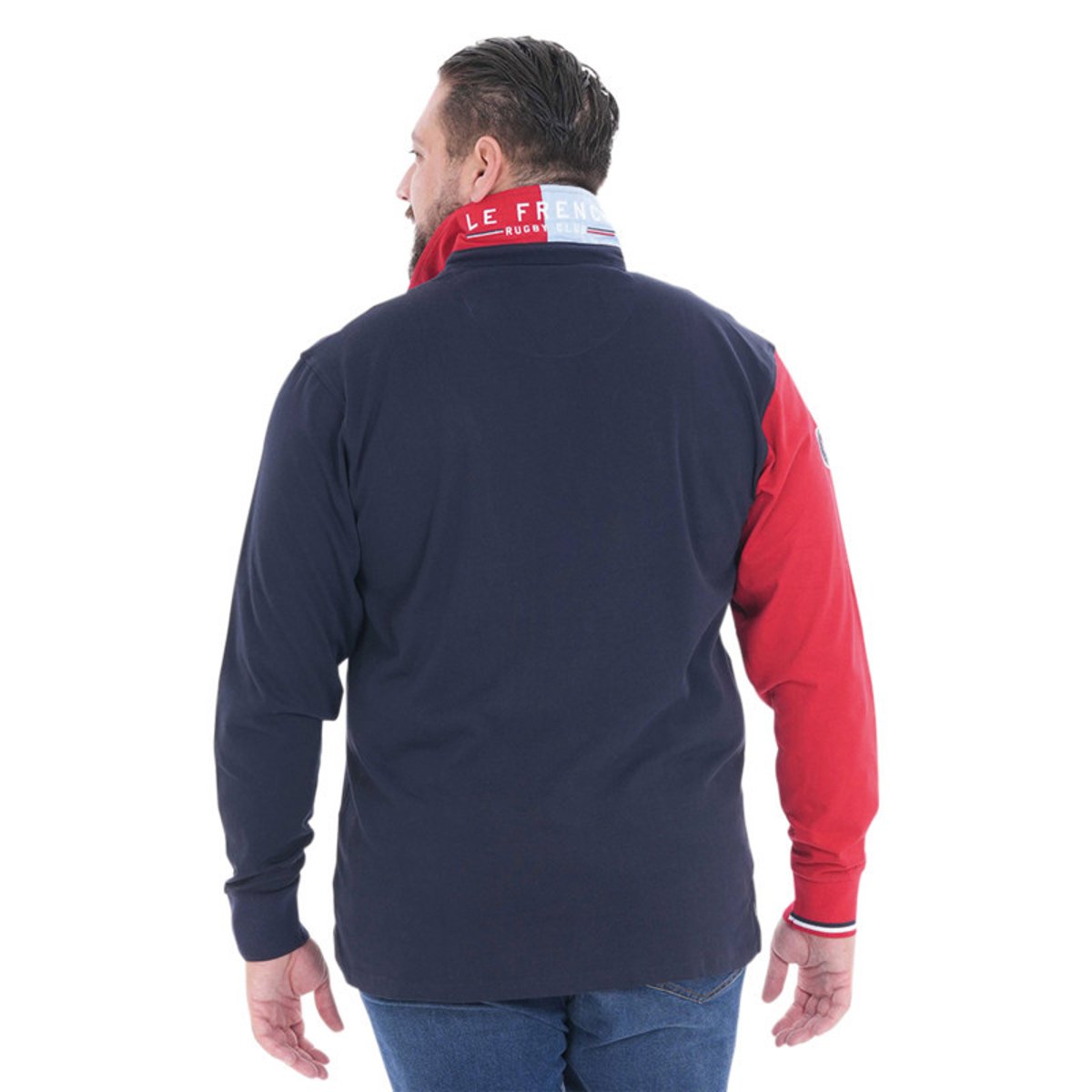 Polo en coton biologique marine bicolore à coupe droite avec un col à revers marine, RUCKFIELD