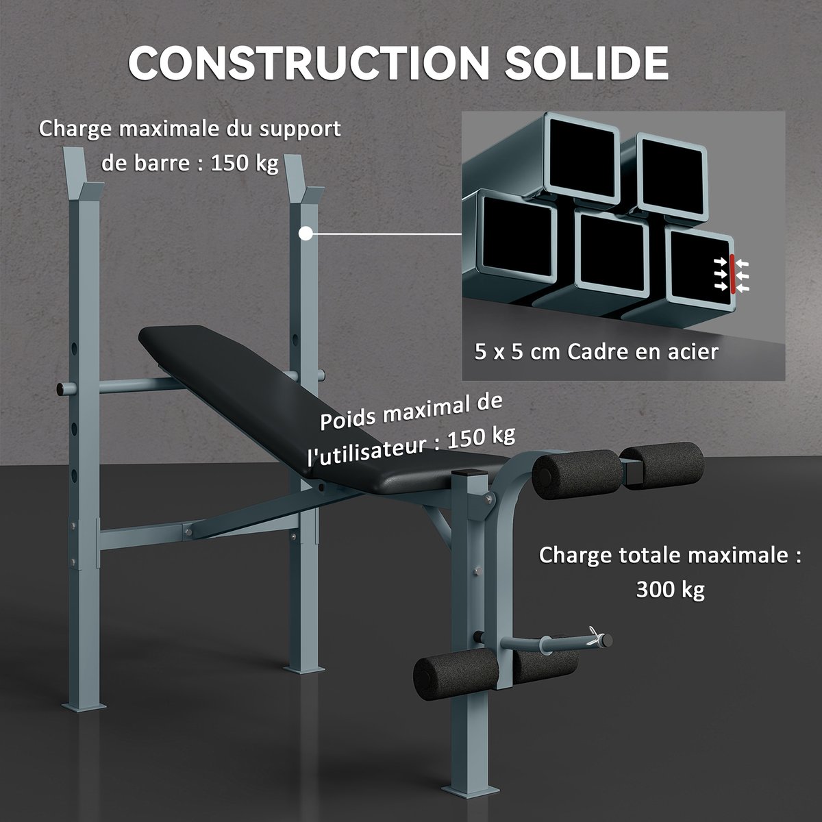 Banc de musculation Acier Noir gris, HOMCOM