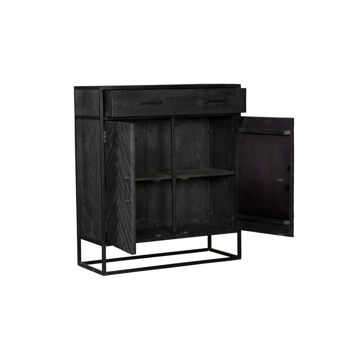 Petit buffet noir en bois de manguier 2 portes ALVERA noir, PIER IMPORT