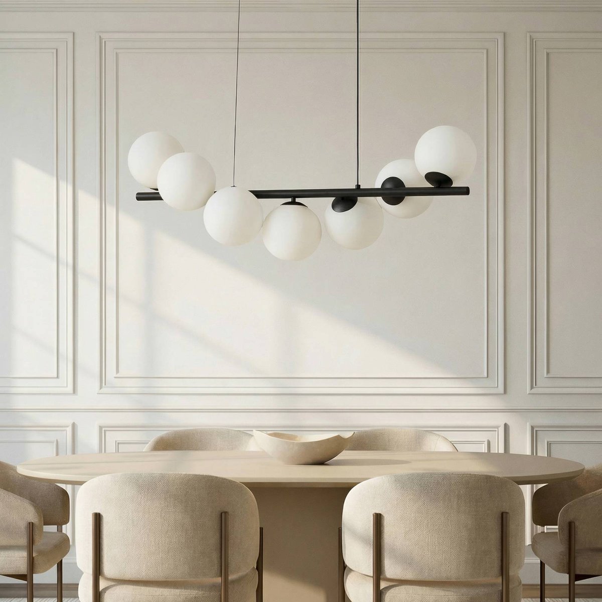 Suspension en verre design, Isandro noir mat, opale, LUCANDE