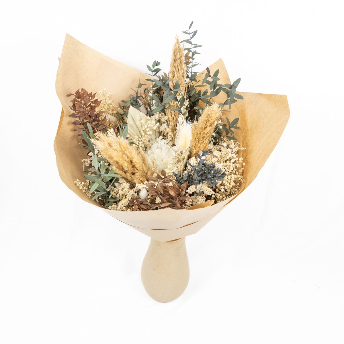 Bouquet de fleurs séchées MARGAUX blanc, beige, brun, RECONCILIATION VEGETALE