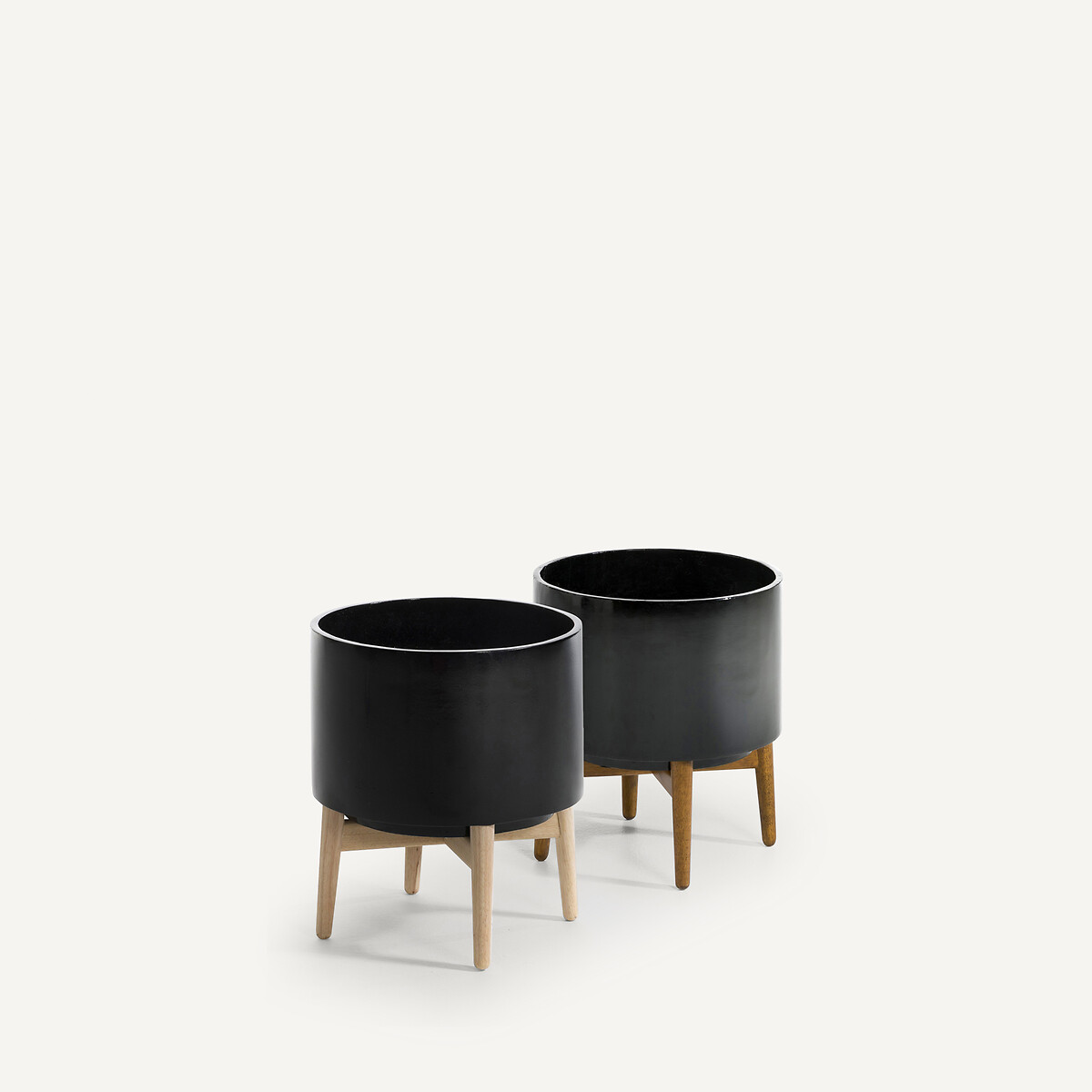 Florian Flower Pot with Wooden Feet, H42cm black, AM.PM