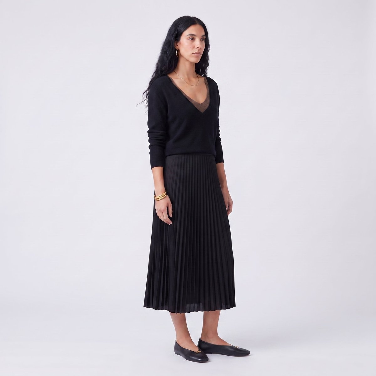 Jupe plisée midi avec taille élastique satinée CLEANE noir, ARTLOVE
