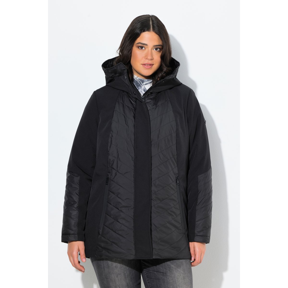 Veste matelassée Softshell à capuche noir, ULLA POPKEN