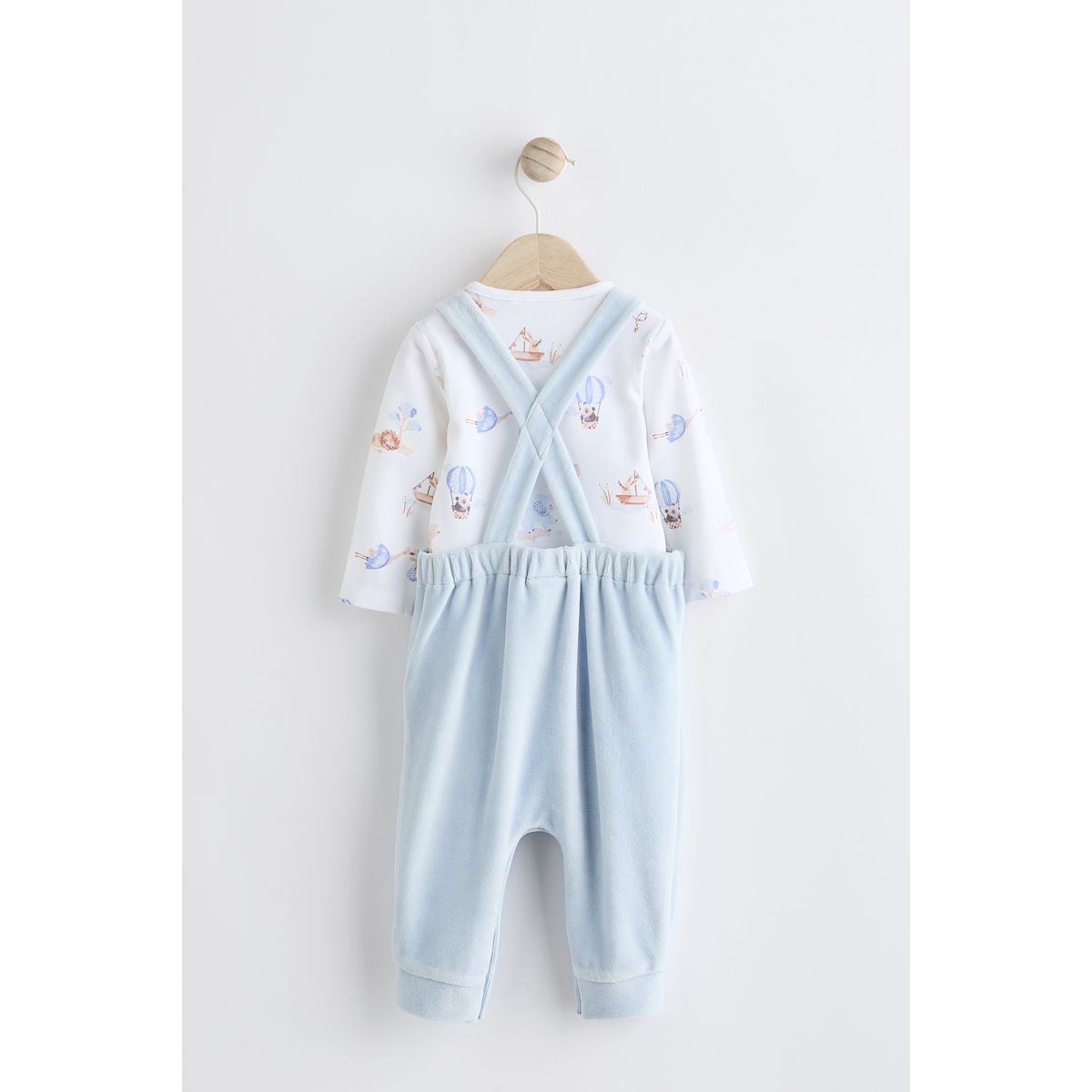 Salopette en velours et body bébé bleu imprimé éléphant, NEXT