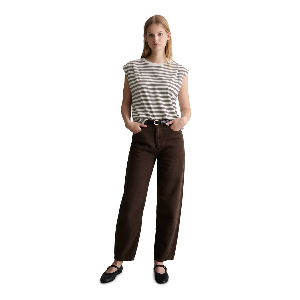 T-shirt rayé relaxed en pur coton organique blanc/noir, MARC O’POLO DENIM