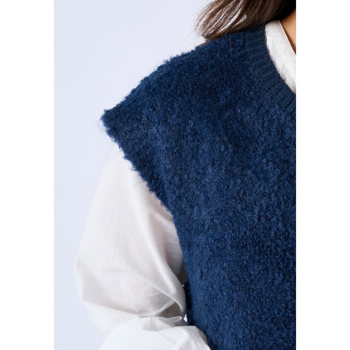 Gilet sans manches maille bouclette bleu marine, DAMART