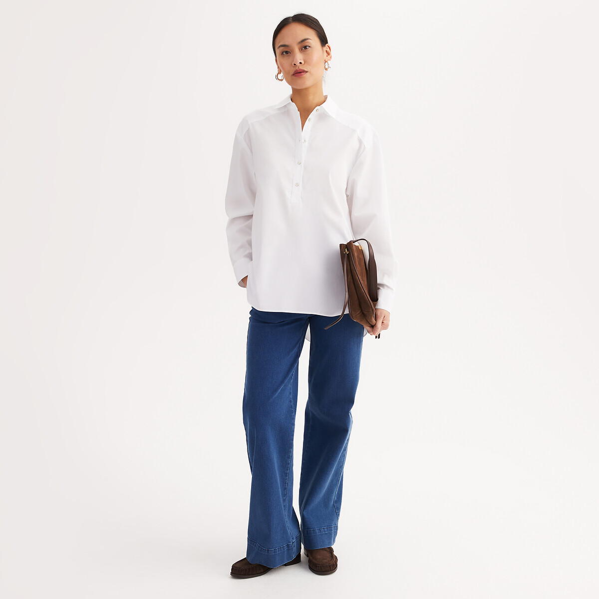 Cotton Tunic Shirt with Long Sleeves white, ANNE WEYBURN