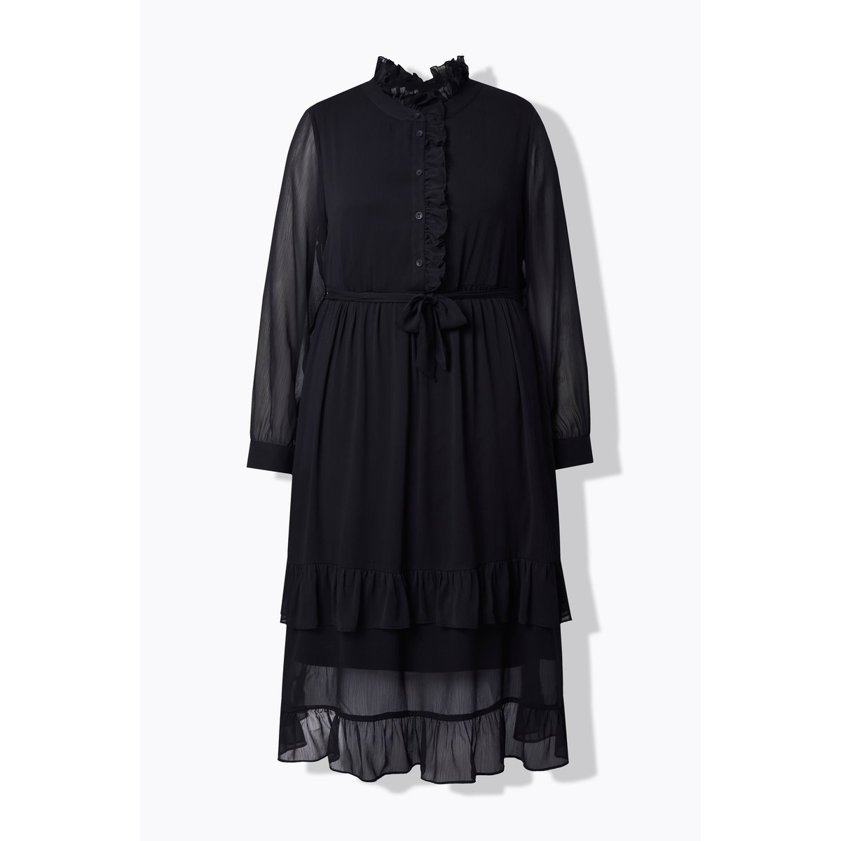 Robe midi coupe trapèze, col montant noir, ULLA POPKEN