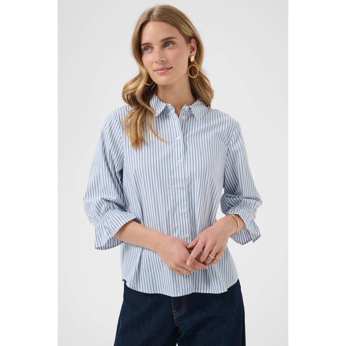 Chemise à manches longues bleu air blue stripe, CREAM