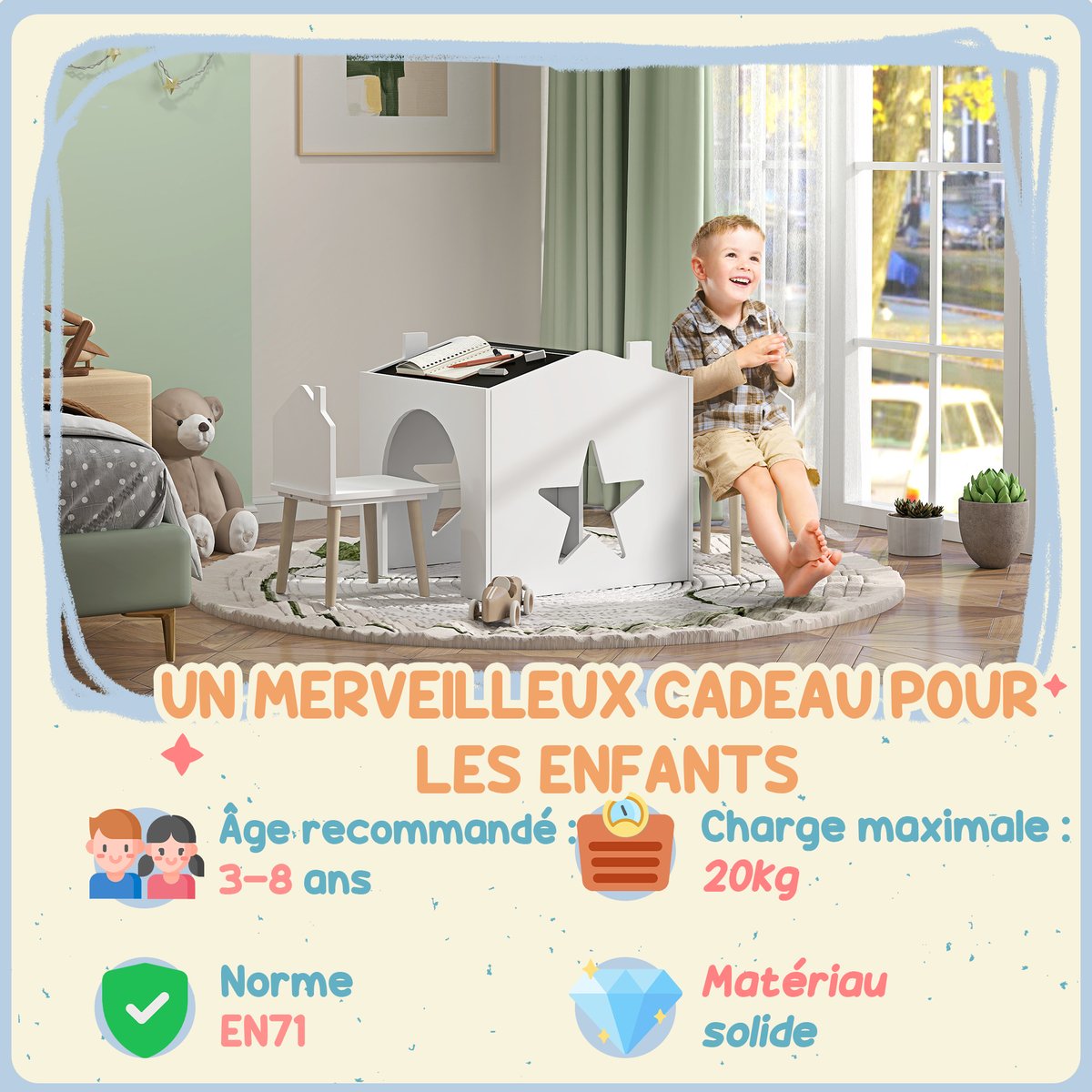 Ensemble table et chaises pour enfants MDF blanc, AIYAPLAY