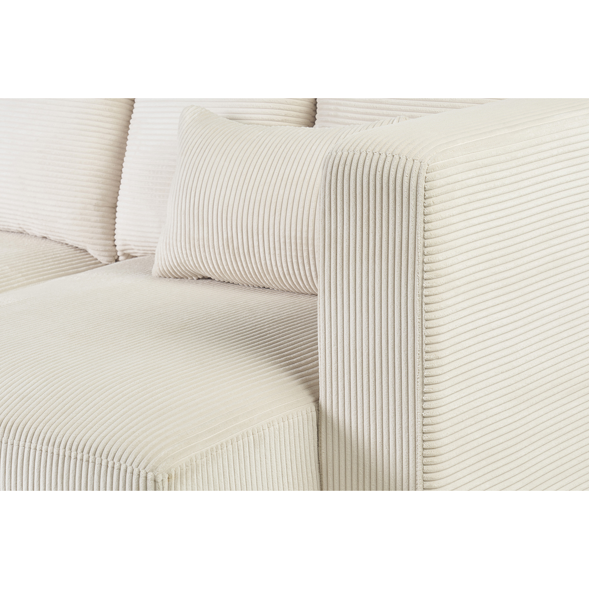 Canapé d'angle droit 3 places en tissu velours côtelé beige et bois clair HARLEM beige, MILIBOO
