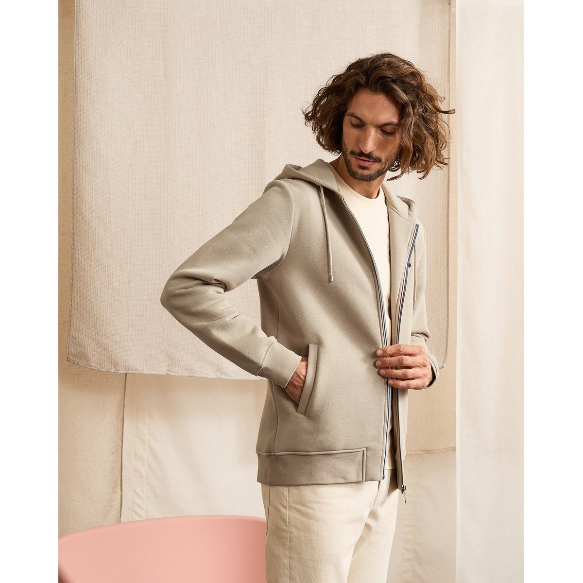 Sweat coton MESNIL beige clair, FAGUO