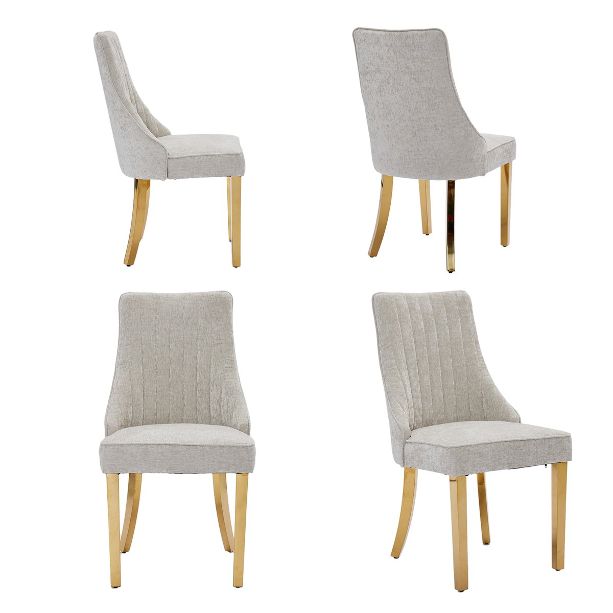 Lot de 4 chaises en tissu chenille avec pieds métal doré, GERRYC beige, MEUBLES COSY