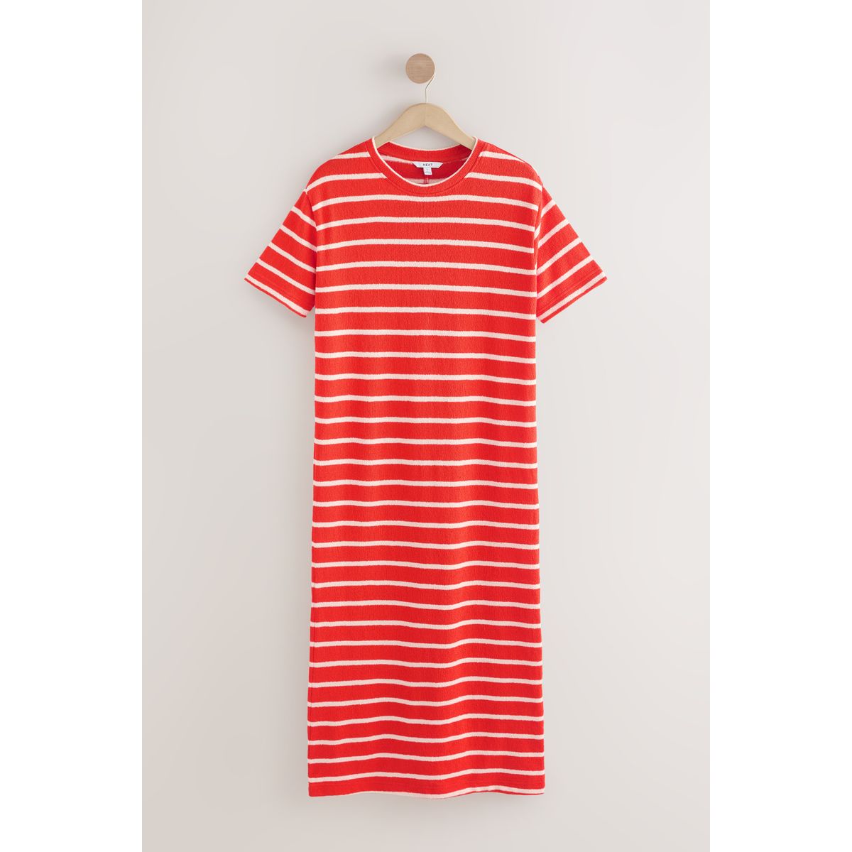 Robe aspect maille à manches courtes rayures rouge et écru, NEXT