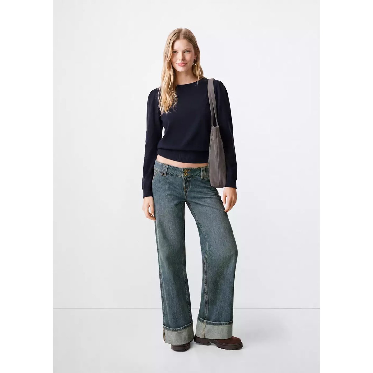 Pull en maille moyenne bleu marine, MANGO TEEN