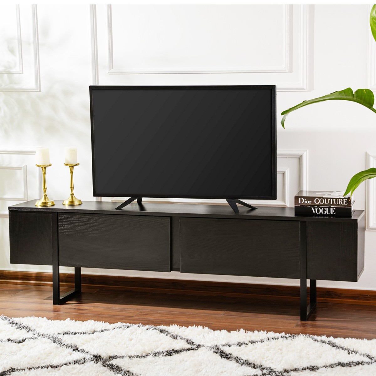 Meuble TV 2 portes - TESSA noir, HOMIFAB
