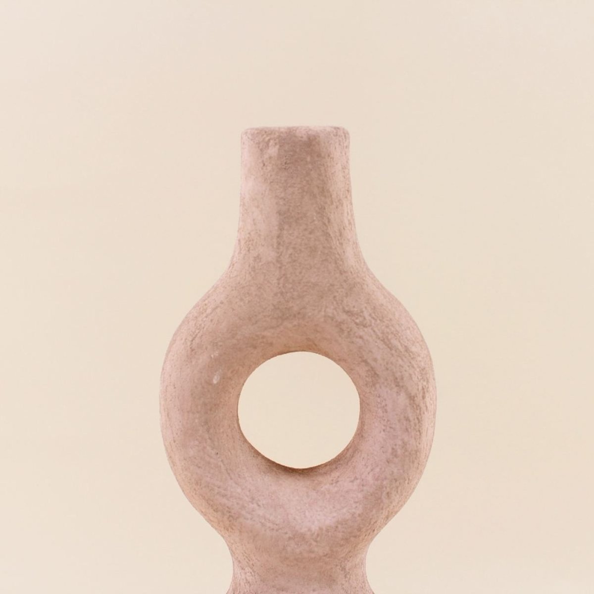 Bougeoir donuts en grès sable 45cm beige, ORNAMI