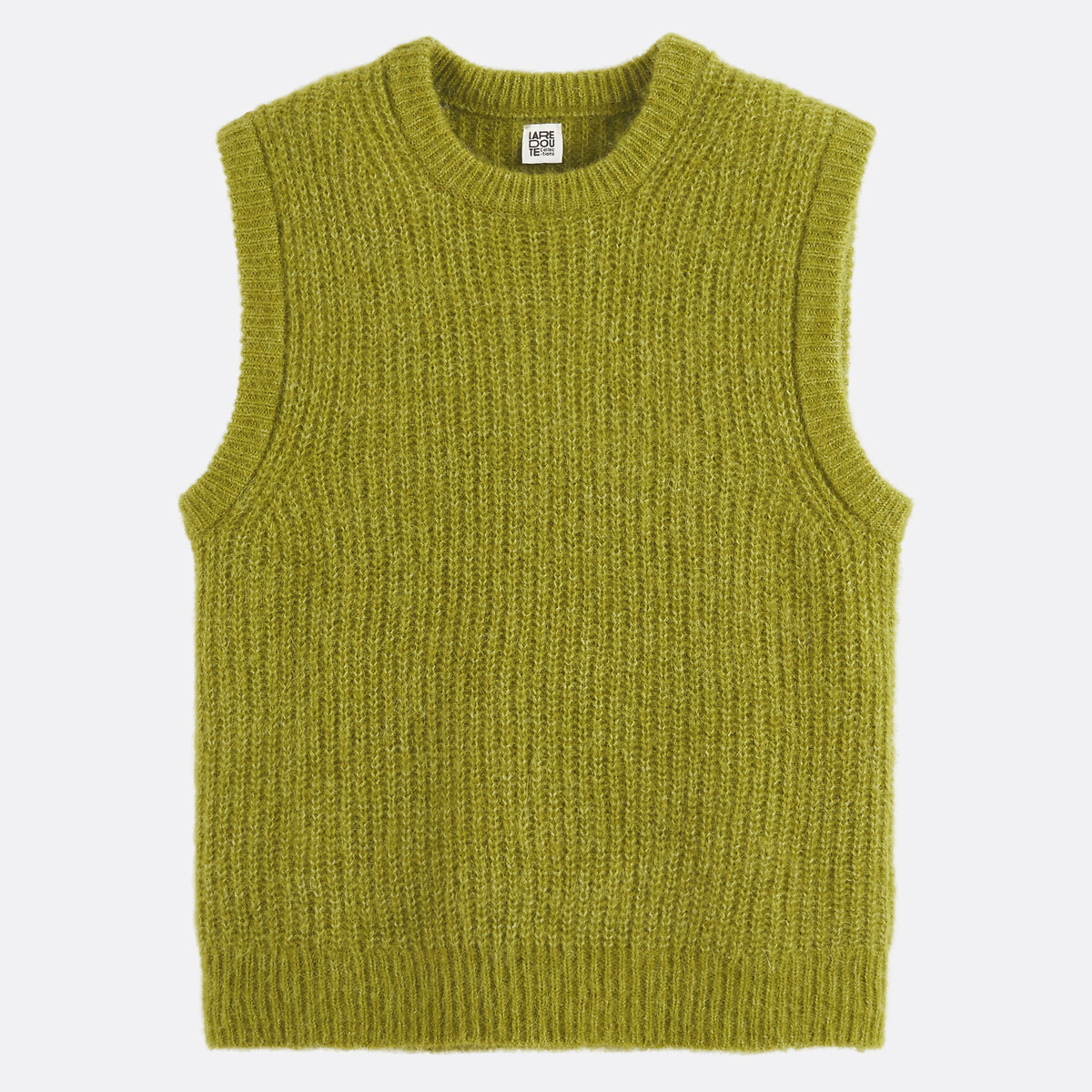 Pull sans manches, col rond, en alpaga mélangé, Signature ANETTE vert kaki, LA REDOUTE COLLECTIONS