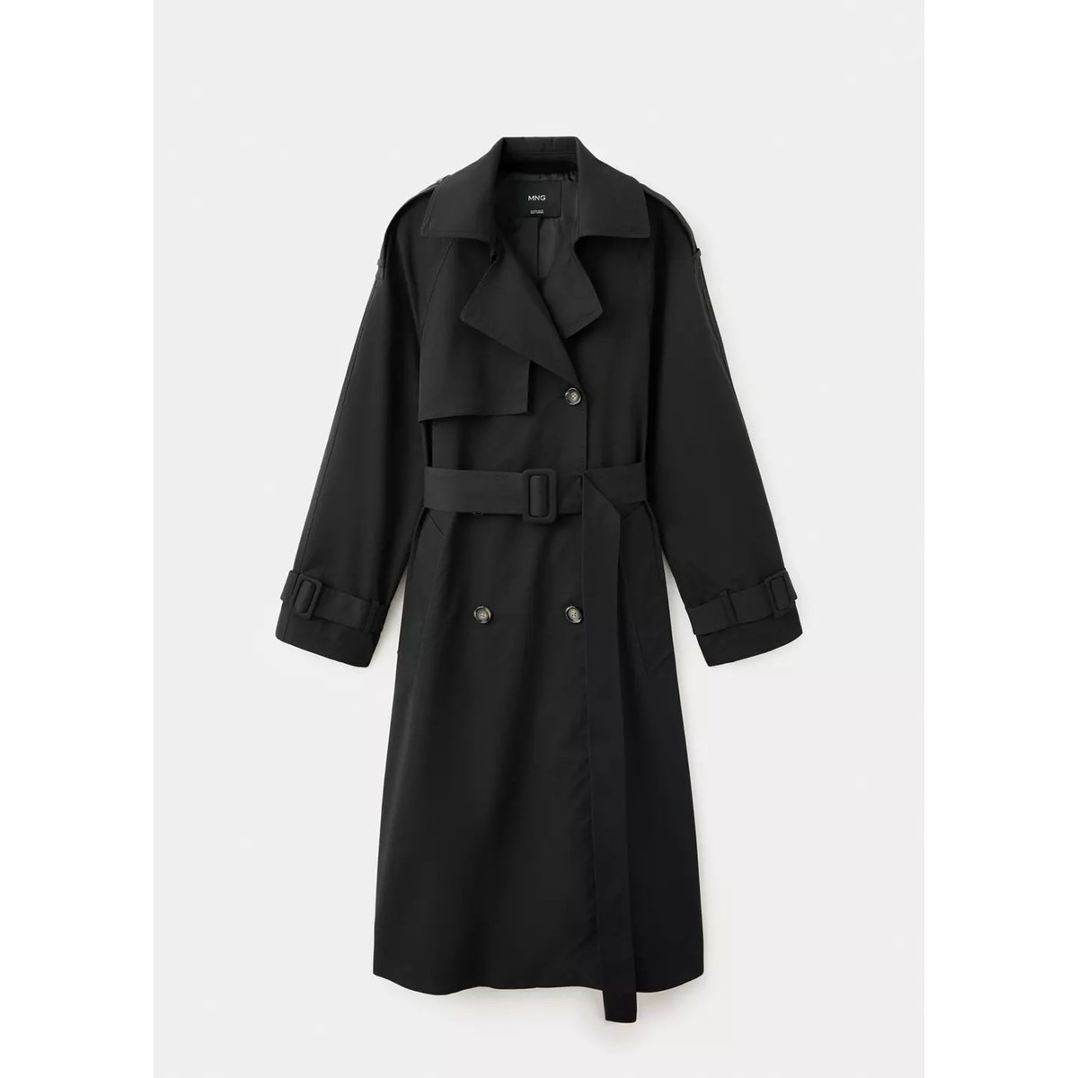 Trench long double boutonnage noir, MANGO