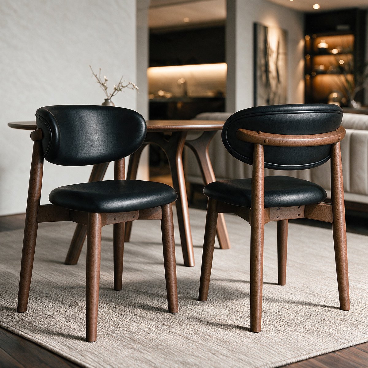 Lot de 2 chaises en cuir et bois d'hévéa - YUNA noir, MAISON PAVANE