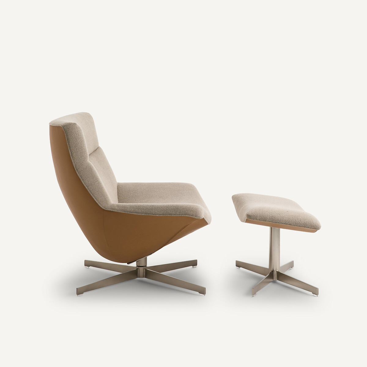 Fauteuil relax pivotant et son repose-pieds Wesley beige/moka, AM.PM