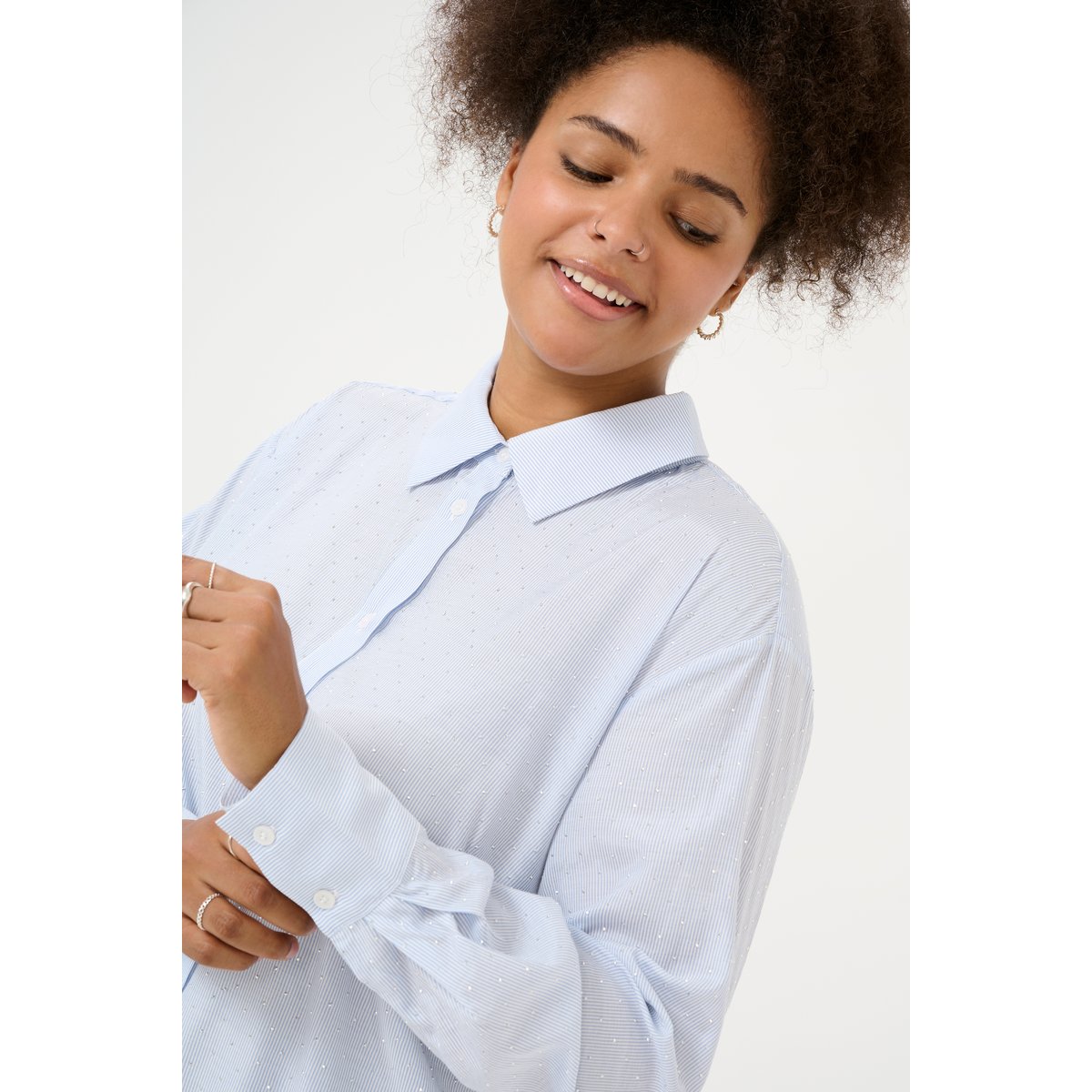 Long sleeved shirt bleu/blanc rayures, KAFFE CURVE