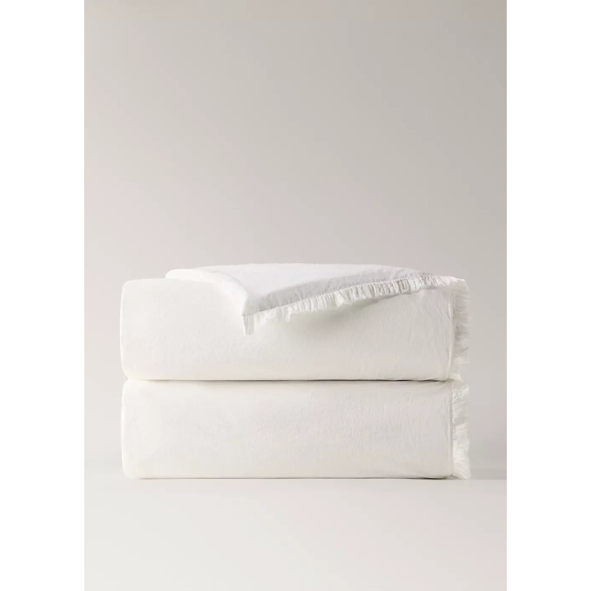 Housse de couette coton lavé volant en gaze effiloché lit 200 cm écru, MANGO HOME