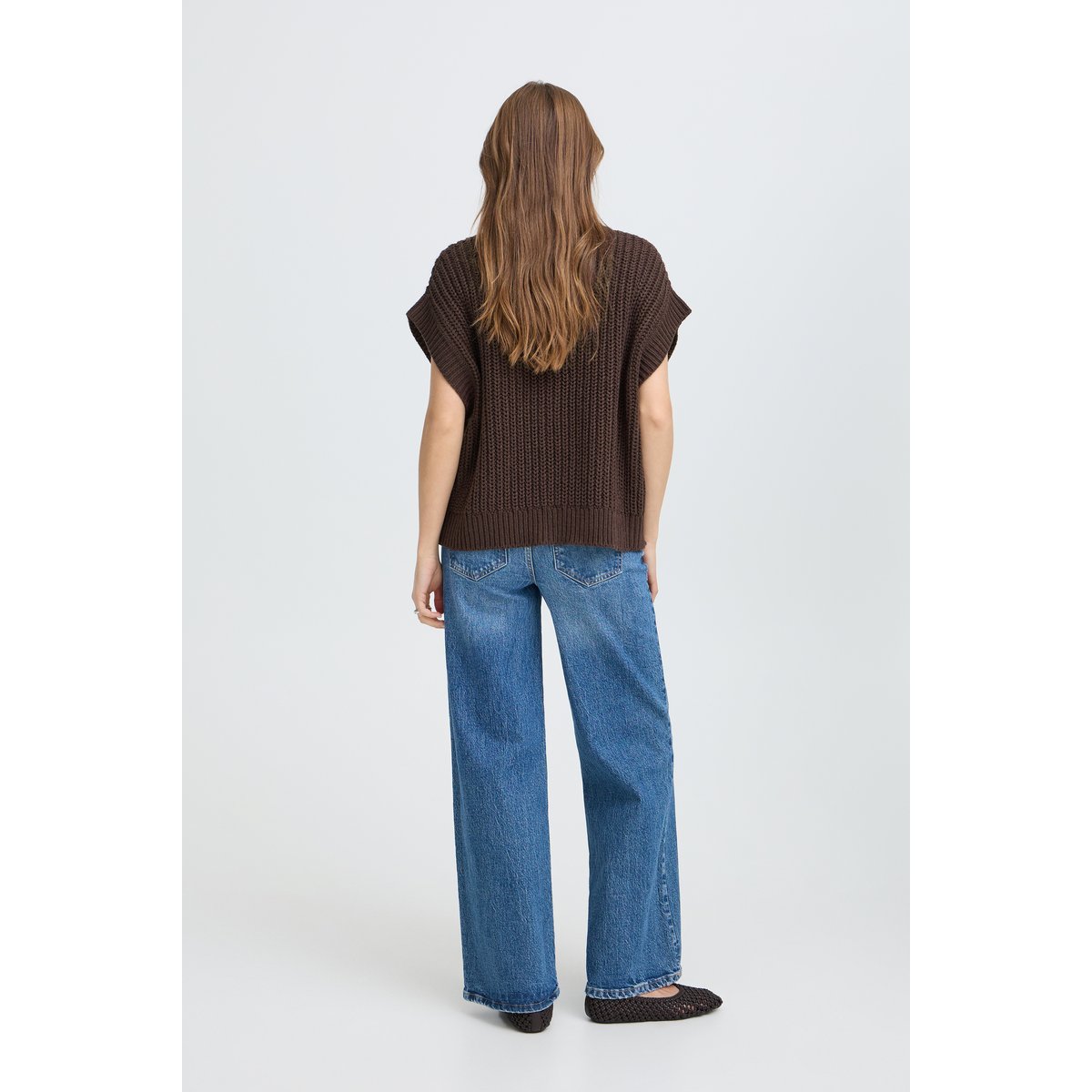Gilet en maille sans manches, coupe ample marron java, B.YOUNG