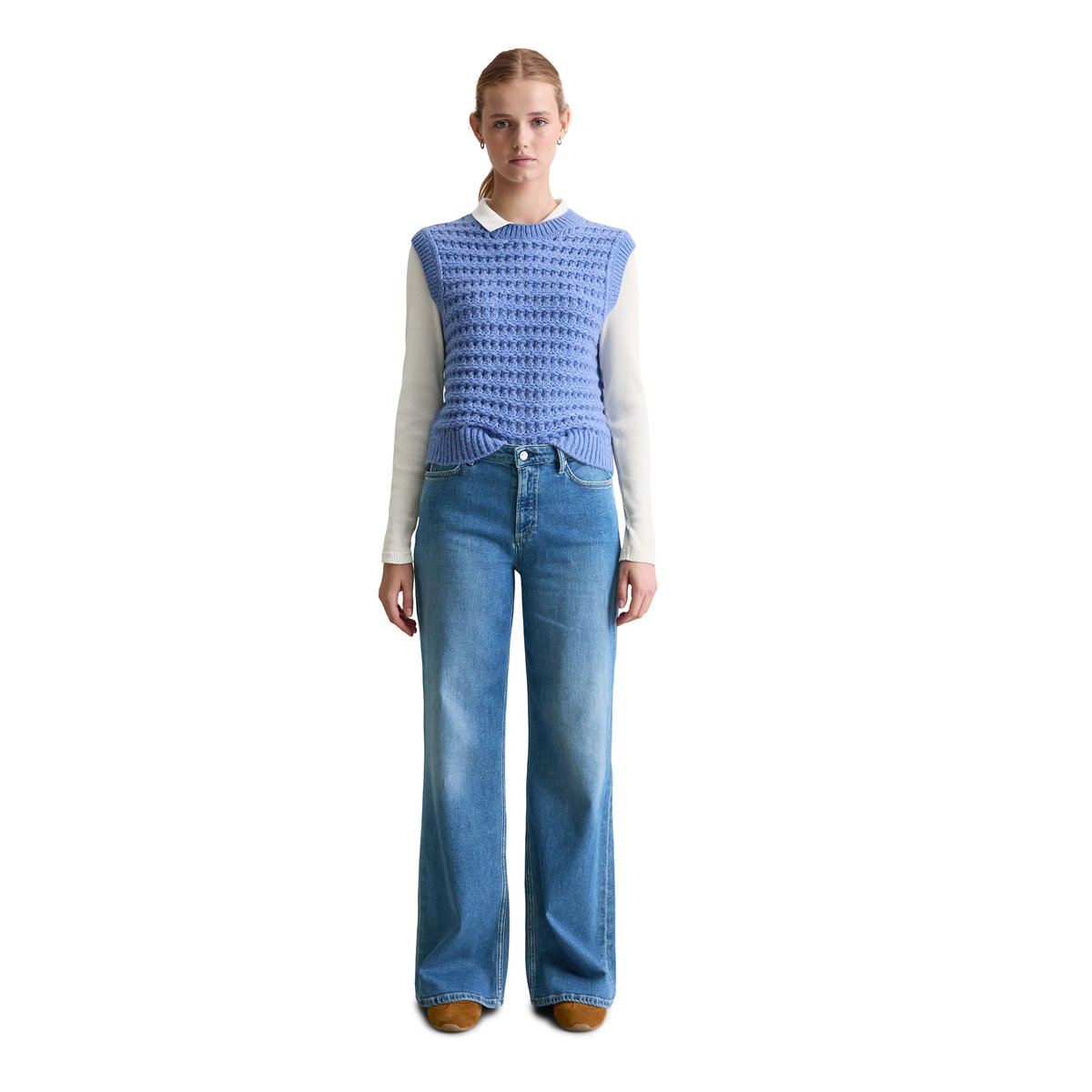 Pull-over régulier en doux mélange de laine vierge bleu moyen, MARC O’POLO DENIM