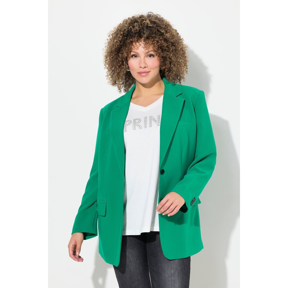 Blazer oversized avec col à revers vert émeraude, ULLA POPKEN