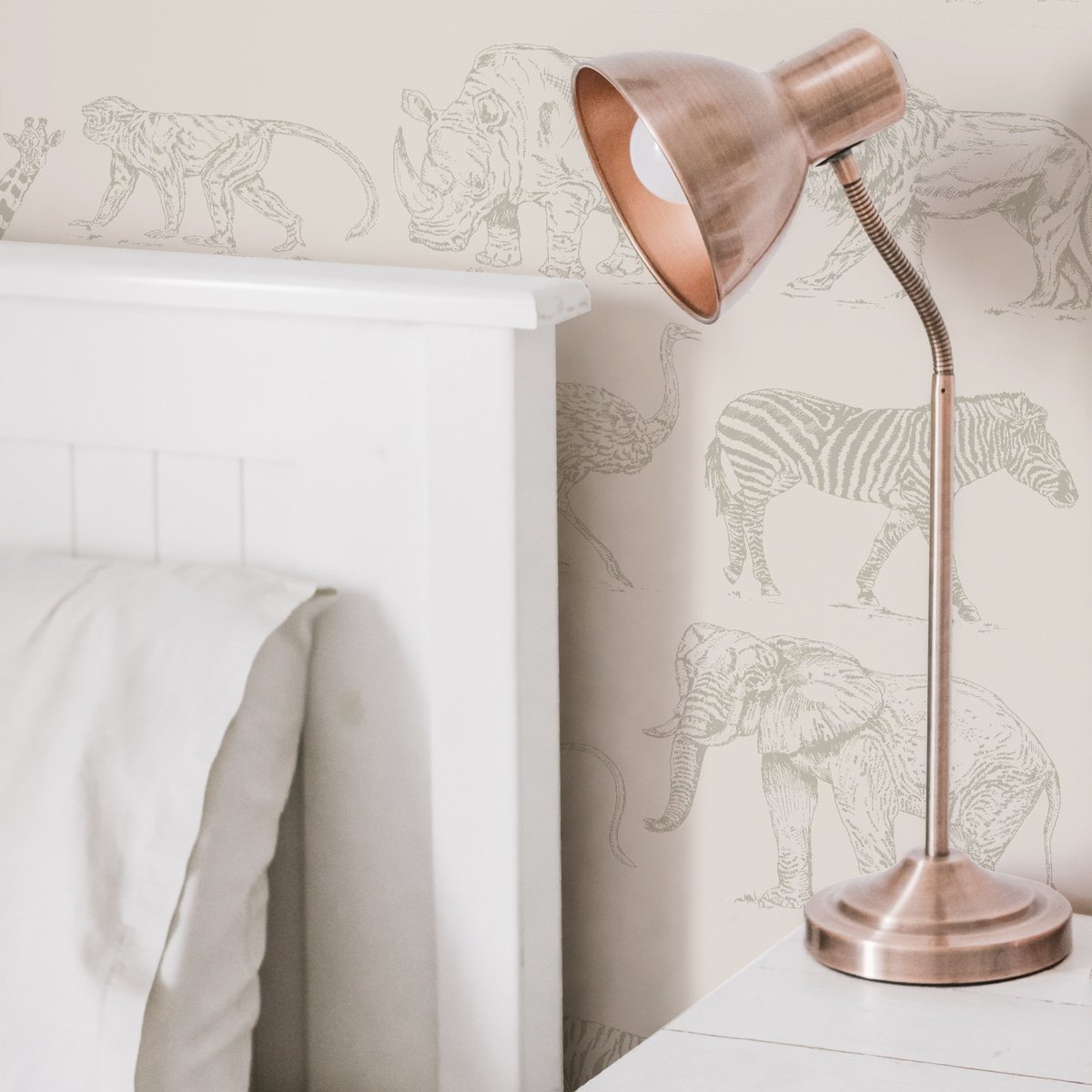 Papier peint clair Animaux de la brousse crème, BOUTIQUE