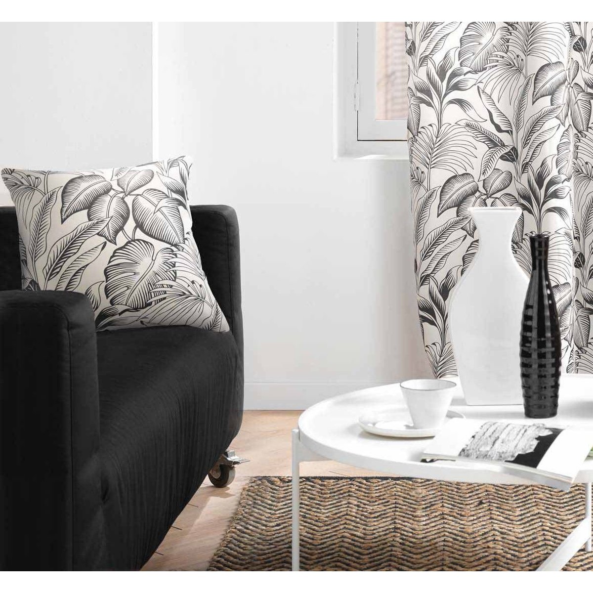 Coussin imprimé jungle PUNTA ecru, TOILINUX