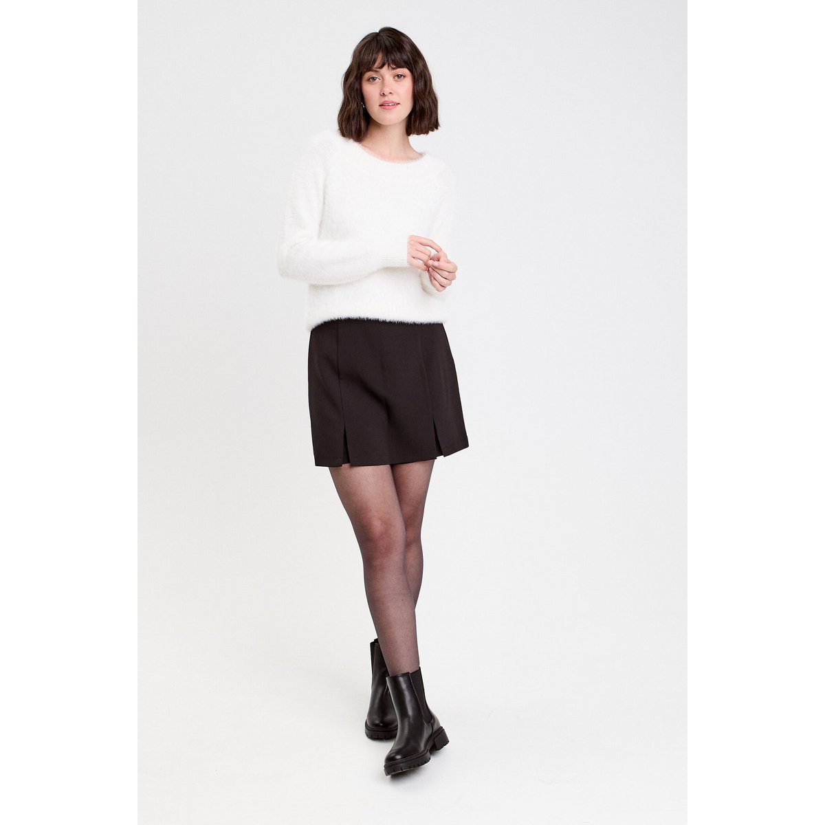 Jupe-short droite fentes noir, CACHE CACHE