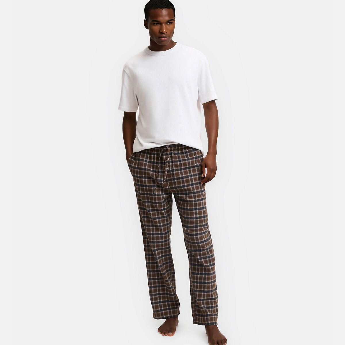 Pantalon de pyjama coton marron carreaux, LA REDOUTE COLLECTIONS