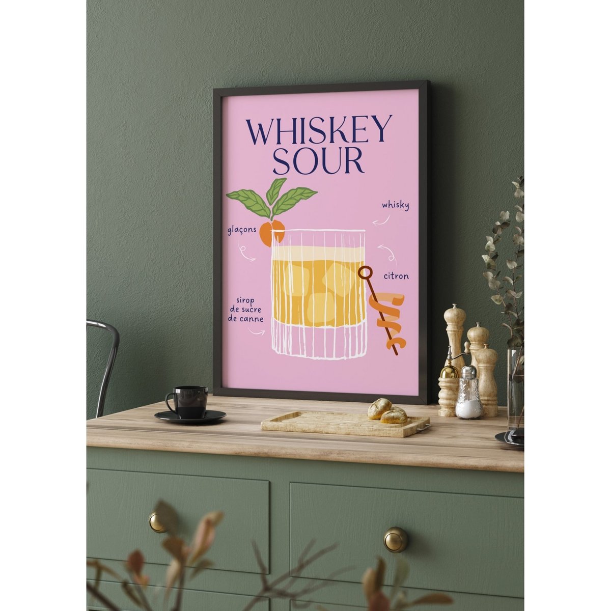 Affiche Cocktail Whiskey Sour 2 blanc, L'AFFICHERIE