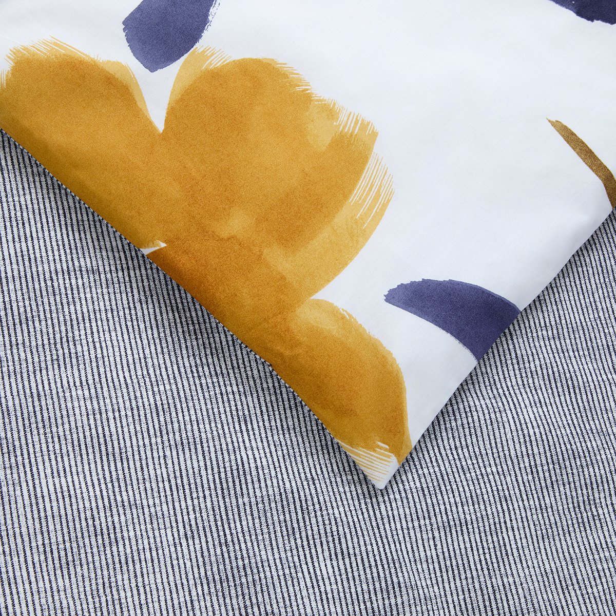 Housse de couette en percale de coton bleu, HEURE BLEUE a motif, DESFORGES