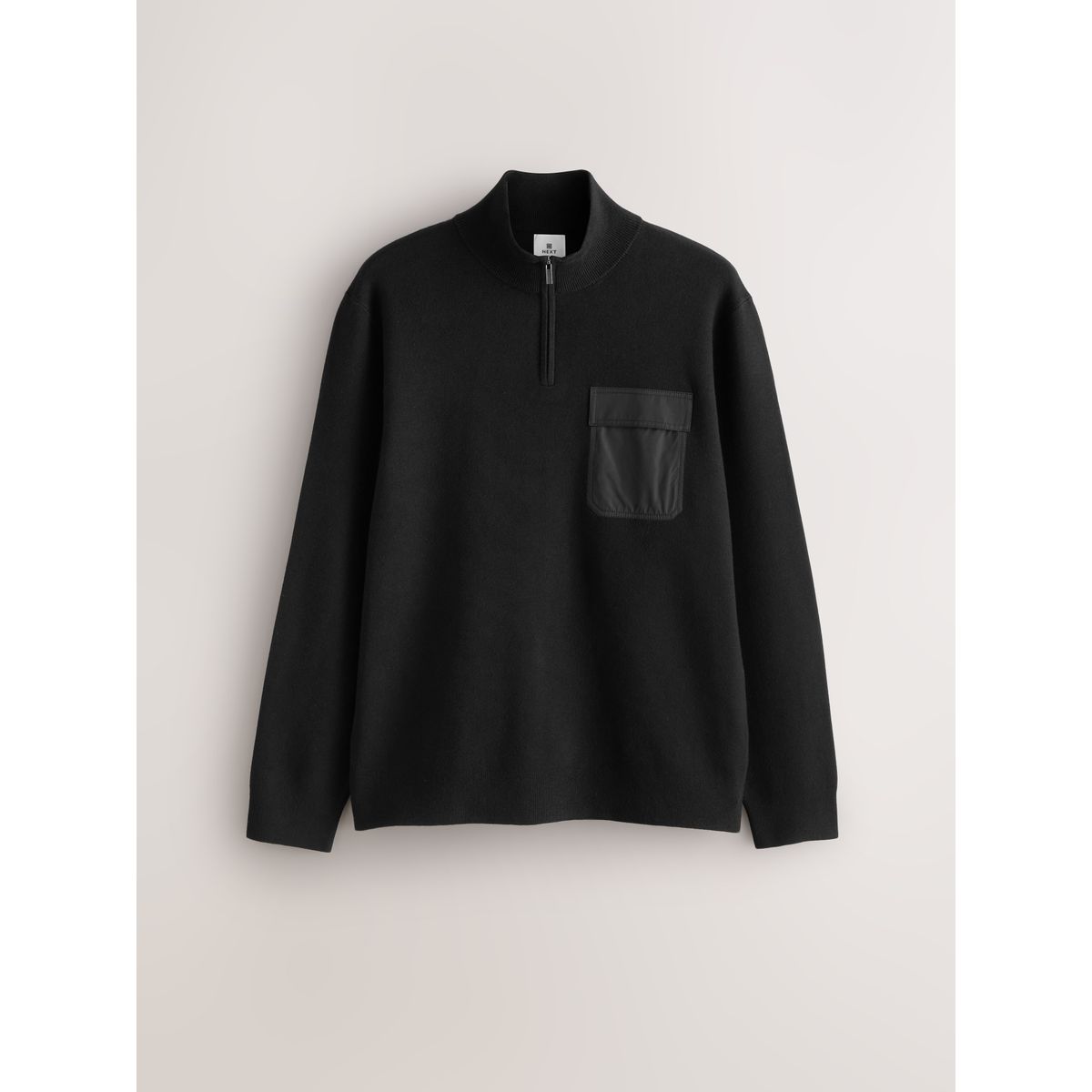 Pull regular à col zippé en maille mi-épaisse noir, NEXT