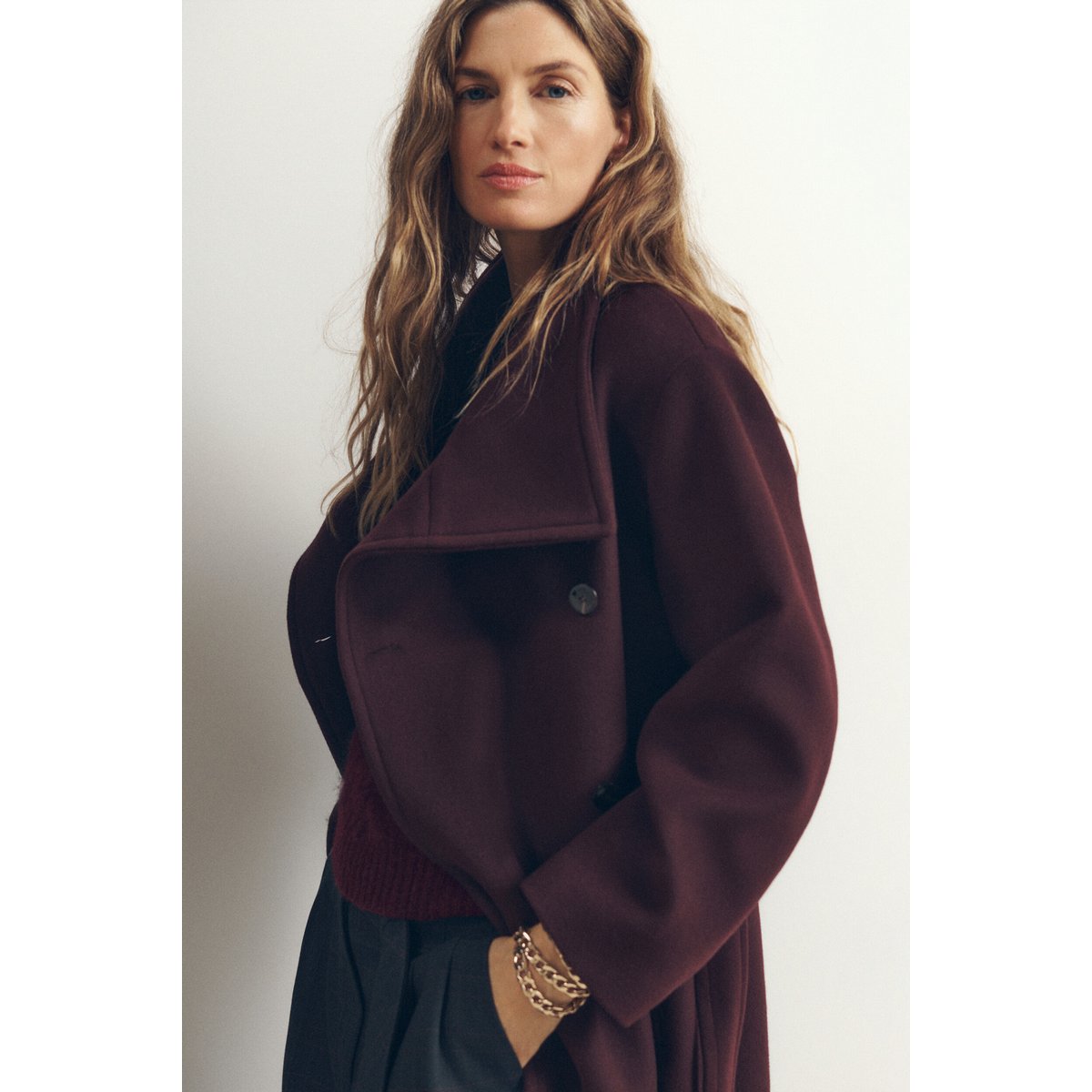 Manteau long droit GROMEO prune, CAROLL
