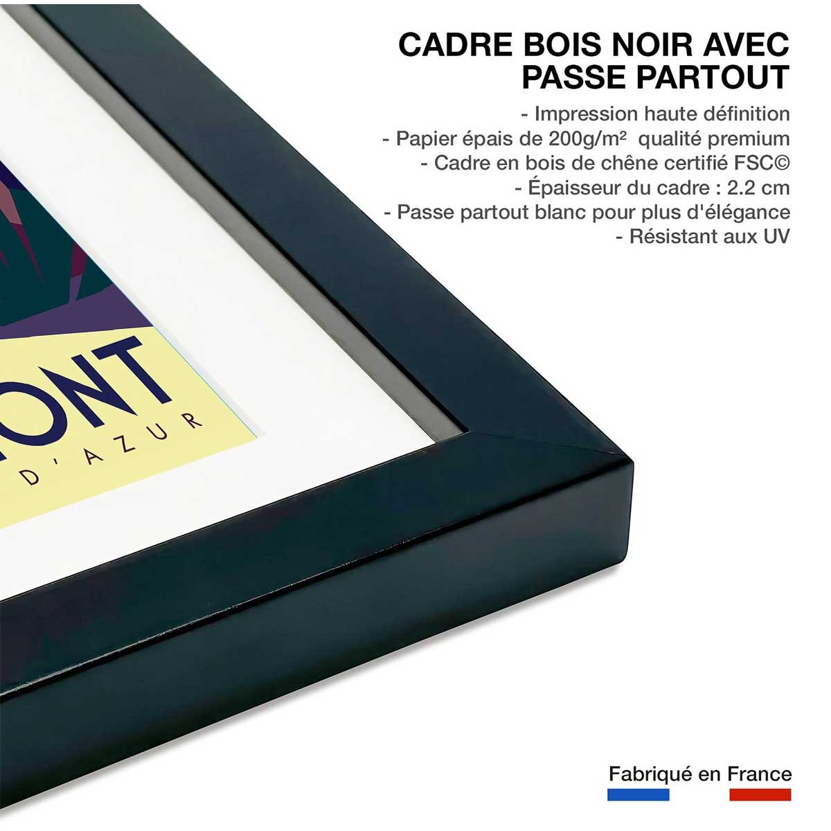Poster de cap dramont affiche + cadre en bois - noir, HEXOA