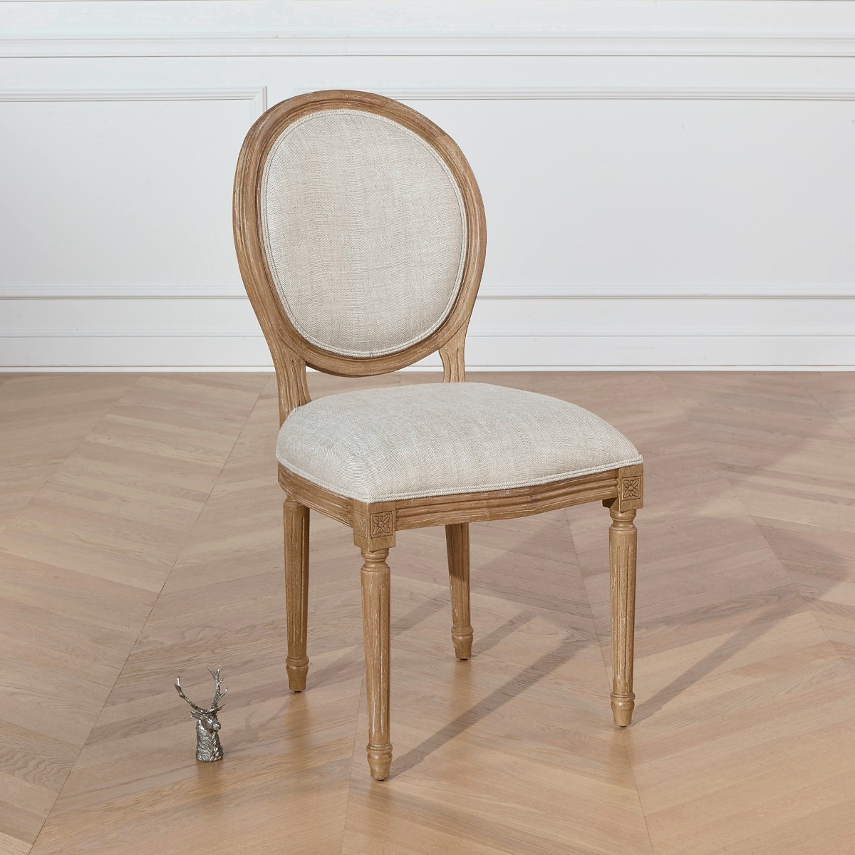 Lot de 2 chaises en hévéa et lin premium, style classique, bois certifié FSC® MEDAILLON lin, ROBIN DES BOIS